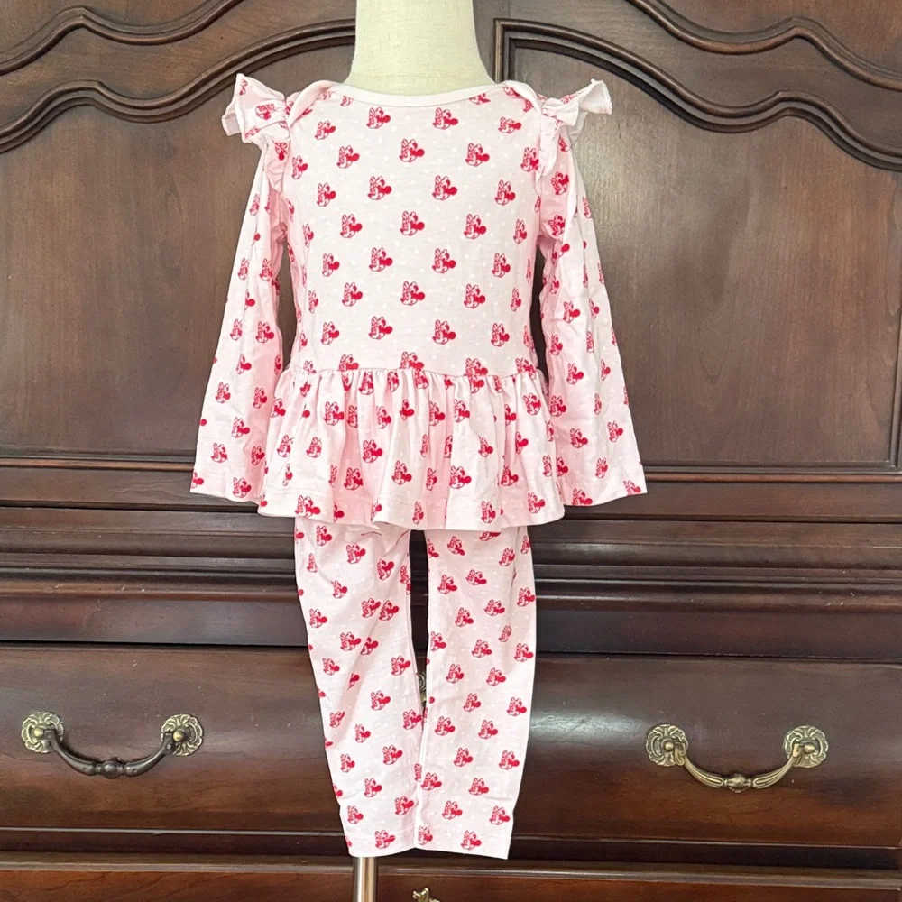 Disney Baby Minnie Mouse Pink Ruffle Peplum Legging Set 18-24M Toddler Girl